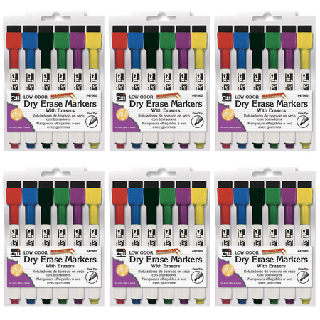 Charles Leonard Magnetic Dry Erase Markers with Erasers, 6 Per Pack, PK6 47860